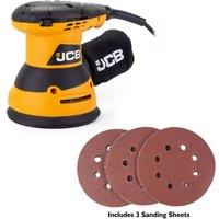 JCB Tools JCB 320W Electric Random Orbital Sander 125mm 5 , 3 x Sanding Sheets in Yellow