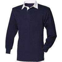 Front Row Long Sleeve Classic Rugby Polo Shirt in Navy | Size: XS