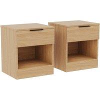 HD Designs Trega 1 Drawer Bedside Cabinet Space saving, Set Of 2 in Light Brown