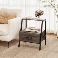 Costway Farmhouse 3-Tier Bedside Table Nightstand Drawer-Gray in Grey