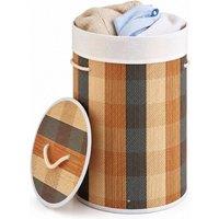 Costway 50L Round Bamboo Laundry Basket with Lid 3 Handles & Washable Liner