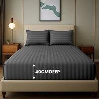 PAWNORA Super King-180 x 200 cm Charcoal 40cm Fitted Sheet in Dark Grey | Size: 180 x 200 cm