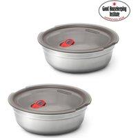 Black + Blum Set of 2 Steel Food Bowl Small 650ml - Grey & Red