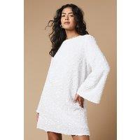 Oasis Women's Petite Occasion Sequin Flare Sleeve Mini Dress in White | Size: 14