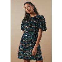 Oasis Women's Petite Occasion Puff Sleeve Sequin Mini Dress in Green | Size: 6