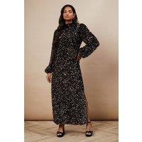 Oasis Women's Occasion Velvet Sequin High Neck Midi Dress in Black | Size: 6