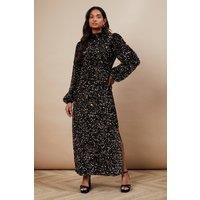 Oasis Women's Occasion Velvet Sequin High Neck Midi Dress in Black | Size: 12