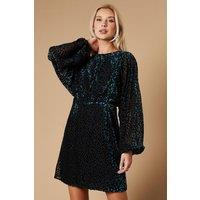 Oasis Women's Velvet Long Sleeve Mini Dress in Green | Size: 16