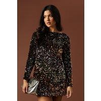 Oasis Women's Petite Ombre Sequin Bow Mini Dress in Black | Size: 12