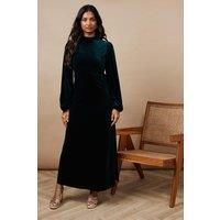 Oasis Women's Occasion Velvet High Neck Midi Dress in Green | Size: 16