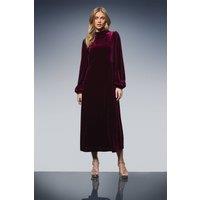 Oasis Women's Occasion Velvet High Neck Midi Dress in Plum | Size: 18