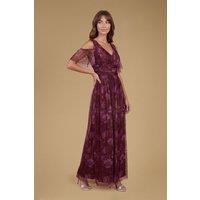 Oasis Women's Cold Shoulder Mesh Bridesmaid Maxi Dress in Berry | Size: 14