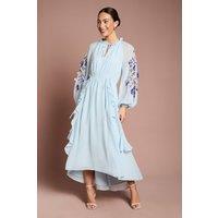 Coast Women's 3D Floral Ruched Detail Midi Dress in Light Blue | Size: 12