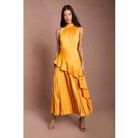 Coast Women's Sleeveless Ruffle Pleat Satin Back Crepe Dress in Orange | Size: 12