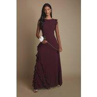 Coast Women's Petite Honoured Ruffle Georgette Maxi Bridesmaid Dress in Malbec | Size: 10
