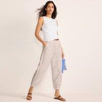 Lands' End Women's Petite Barrel Leg Pleated Linen Trousers in Beige | Size: 14