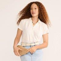 Lands' End Women's Petite Linen Blend Button Front Polo in Ivory | Size: 14-16