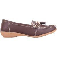 ABSOLUTE FOOTWEAR Women's Slip On Casual Leather Loafer / Deck / Boat Shoes / Sandals in Chocolate | Size: 5