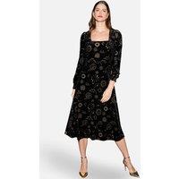 Yumi Women's Cosmic Foil Print Midi Dress in Black | Size: 14