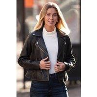 Ashwood Leather Women's 'Caro' Real Leather Biker Jacket in Jet Black | Size: 18