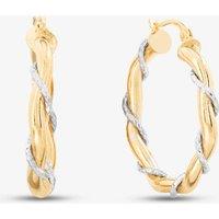 T.H.Baker Women's 9ct Yellow Gold Two Tone Wave Rope Hoop Earrings UER137YW in Silver