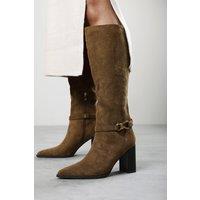 Where's That From Women's Winona Knot Trim Detail Knee High Boots in Khaki | Size: 4