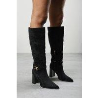 Where's That From Women's Winona Wide Fit Knot Trim Detail Knee High Boots in Black | Size: 4-Wide Fit