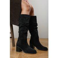 Where's That From Women's Kalenae Ruched Block Knee High Boot in Black | Size: 3