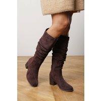 Where's That From Women's Kalenae Ruched Block Knee High Boot in Dark Brown | Size: 6