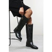 Where's That From Women's Karella Knee High Riding Boot with Hardware Detail in Black | Size: 7