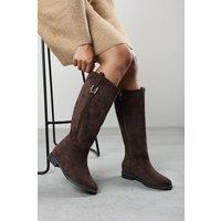 Where's That From Women's Karella Knee High Riding Boot with Hardware Detail in Dark Brown | Size: 6