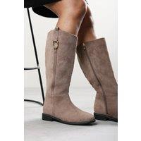 Where's That From Women's Karella Knee High Riding Boot with Hardware Detail in Taupe | Size: 4
