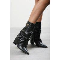 Where's That From Women's Kylis Ruched Shark Fold Down Calf Boot With Lock Detail in Black | Size: 8