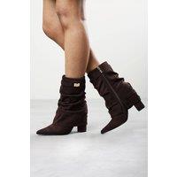 Where's That From Women's Kylis Ruched Shark Fold Down Calf Boot With Lock Detail in Dark Brown | Size: 5