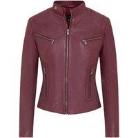 TruClothing Women's Real Leather Classic Racer Style Slim Fit Biker Jacket in Burgundy | Size: 18