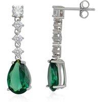 Spero London Women's Pear Shape Emerald Color Sterling Silver Drop Earrings