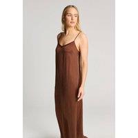 Nudea Women's Silk-Touch Maxi Slip Dress in Chocolate | Size: XL