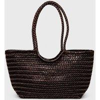 RIMINI Women's Hand Weaving Leather Bucket 'Evelina' - Dark Brown