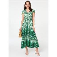 Izabel London Women's Abstract Cap Sleeve Shirred Maxi Dress in Green | Size: 12