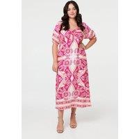 Izabel London Women's Curve Tie Front A-Line Midi Dress in Pink | Size: 20