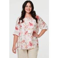 Izabel London Women's Curve Floral Lace Bardot Neck Blouse in Pink | Size: 22