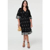 Izabel London Women's Curve Border Print Knee Length Dress in Black | Size: 22