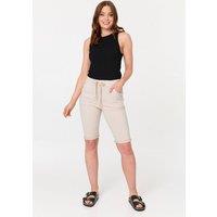Izabel London Women's Tie Front Slim Knee Length Shorts in Beige | Size: 10