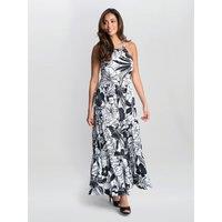 Gina Bacconi Women's Dina Halter Crepe Printed Maxi Dress in Black | Size: Large