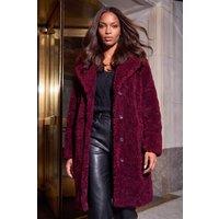 Roman Women's Longline Teddy Coat in Burgundy | Size: 18