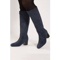 Yours Women's Stacked Heel Faux Suede Boots In Wide E Fit in Mid Navy | Size: 8E