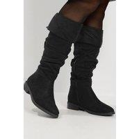 Yours Women's Rouched Fold Over Boots In Wide E & Extra Wide EEE Fit in Black | Size: 4E