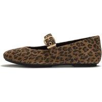 FitFlop Women's Delicato Suede Leopard Mary Janes Tan/Black | Size: 6