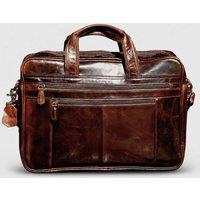 Touri Men's Genuine Leather Briefcase With Zip Pocket in Dark Brown
