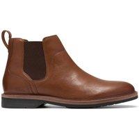 Clarks Men's Pitney Top Dark Tan Leather Ankle Boots, Chelsea Boots in Brown | Size: 6-Standard Fit